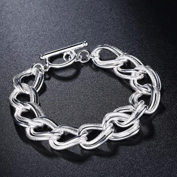 Handcrafted Sterling Silver Bracelet, Unique Chain Link Design Toggle Closure - Picture 4 of 8
